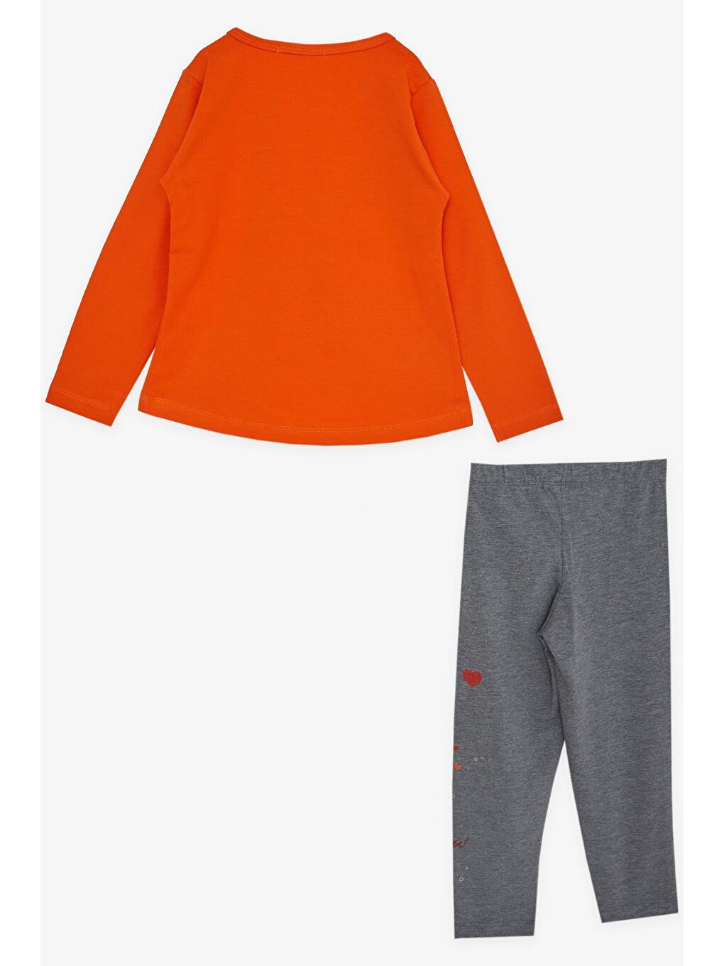 Kız Bebek Taytlı Takım Sevimli Kız Baskılı Kalpli Turuncu (2 Yaş)-1
