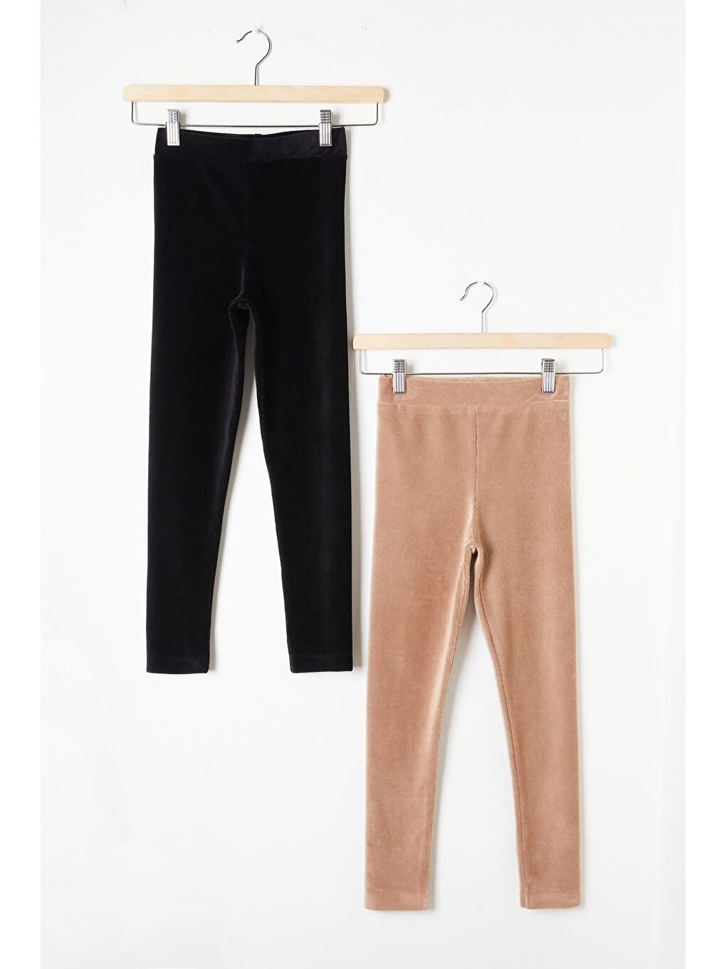 Beyaz Kız Çocuk Fitilli 2li Kadife Tayt Siyah-Krem 16489-2