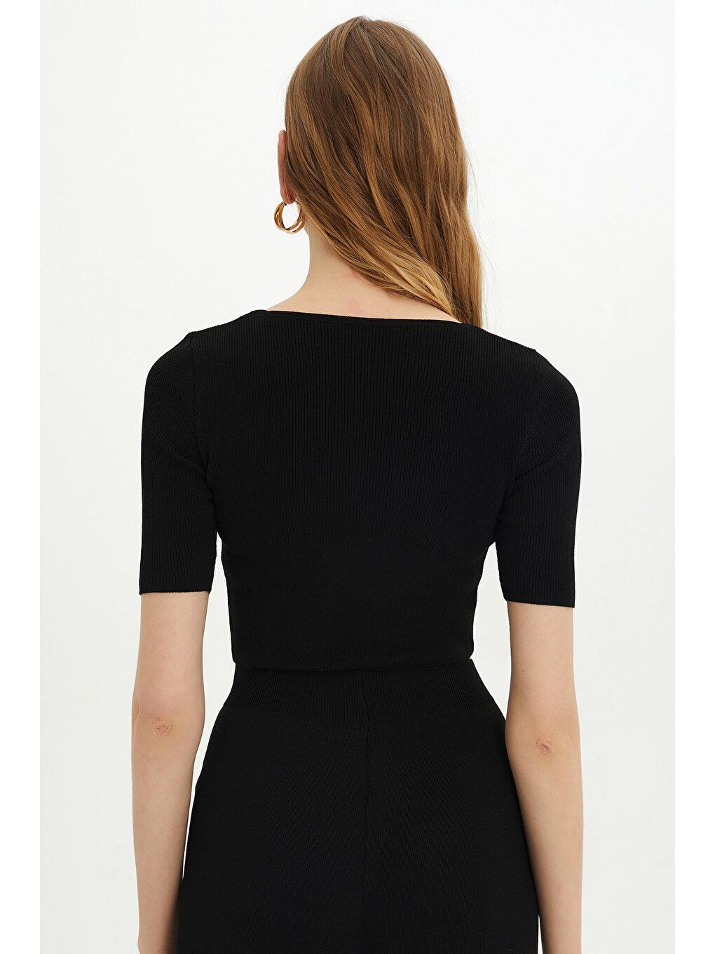 Siyah Kare Yaka Triko Crop SWK4384Sİ-3