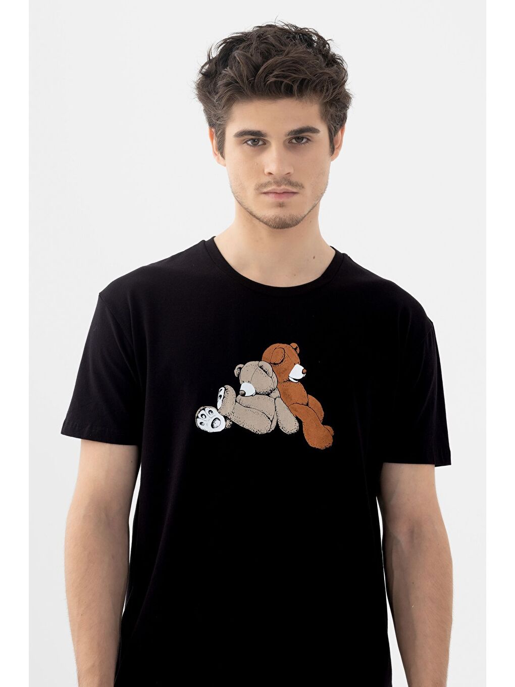 Turuncu Erkek Kısa Kollu Pamuklu Ekose Desenli Ayıcık Baskılı Pijama Takımı - S000265567-37466 |-5