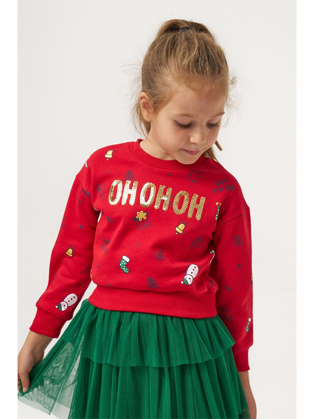 Yeşil Yılbaşı Temalı Kız Çocuk İkili Takım - Judy-4