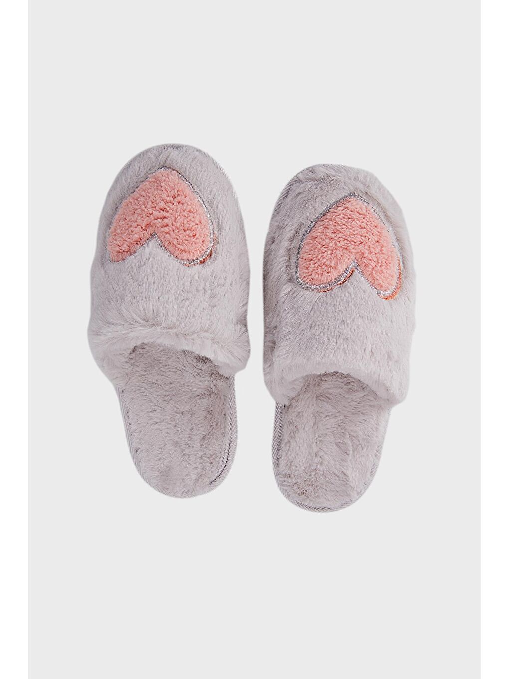 Gri Yumuşak Dokulu Tüylü Kalp Terlik 5958002-4