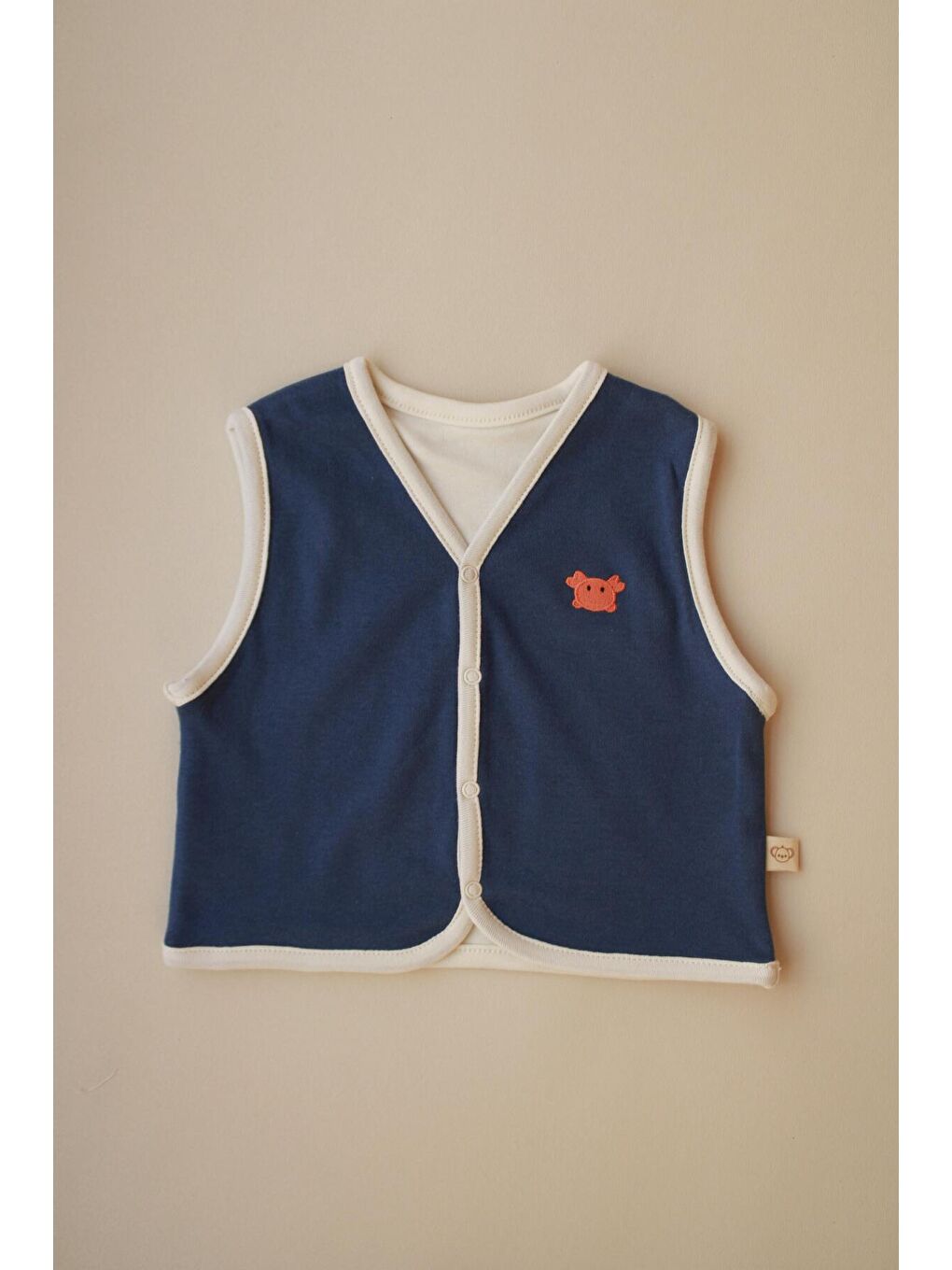 İndigo Yengeç Nakışlı Çift Taraflı Yelek-3