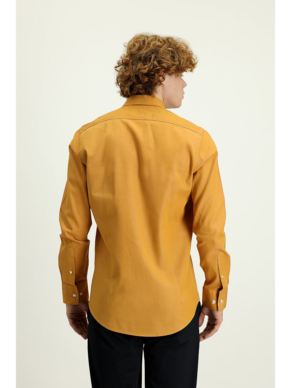 Sarı Uzun Kol Slim Fit Dar Kesim Denim Pamuk Gömlek-4