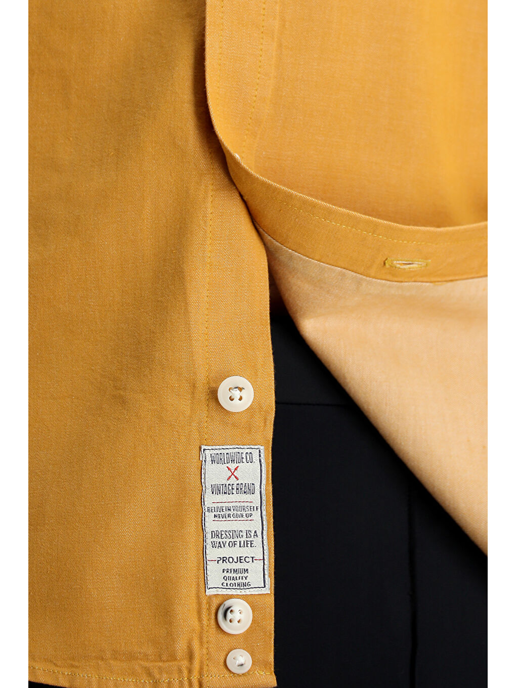 Sarı Uzun Kol Slim Fit Dar Kesim Denim Pamuk Gömlek-5