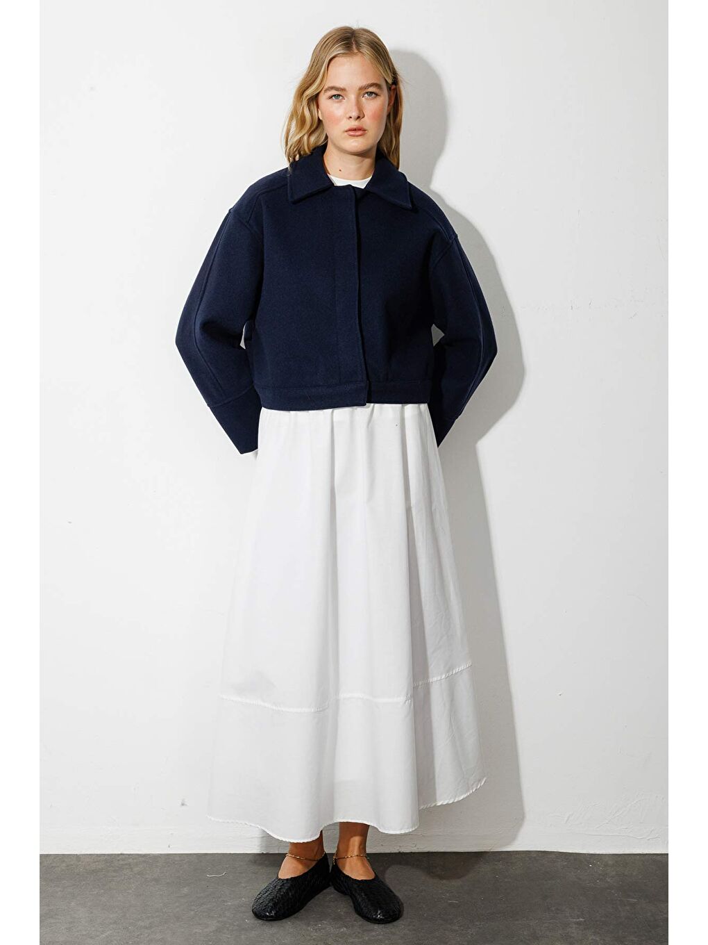 Andera Manşet Kol Lacivert Kaşe Ceket