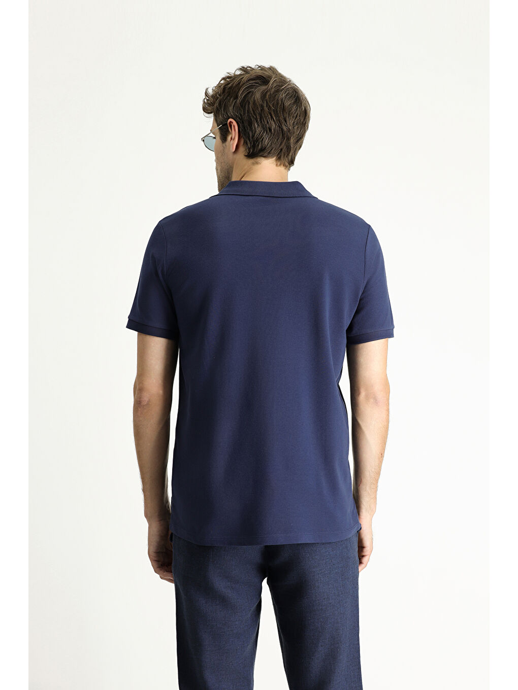 Lacivert Slim Fit Dar Kesim Nakışlı Pamuk Polo Yaka %100 Pamuk Tişört-3