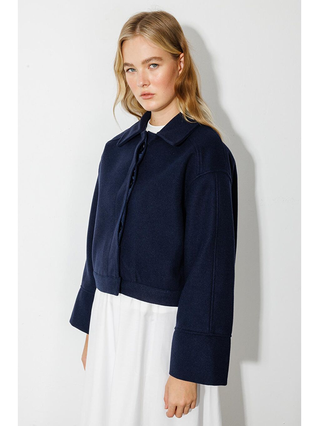 Andera Manşet Kol Lacivert Kaşe Ceket-4