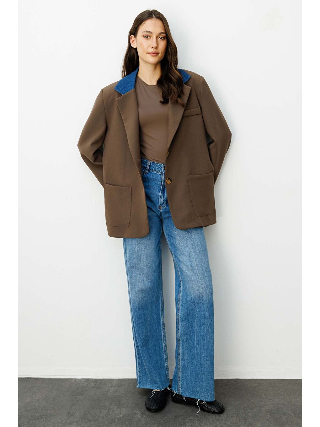 Jean Garni Detaylı Blazer Koyu Haki Ceket-1