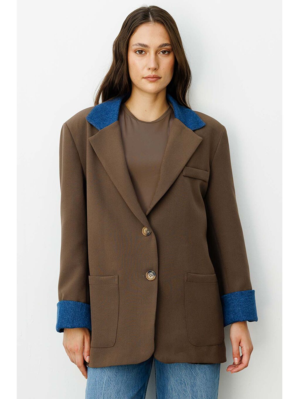 Jean Garni Detaylı Blazer Koyu Haki Ceket-2