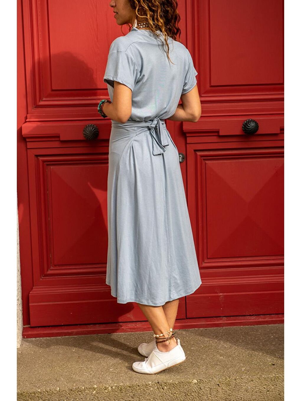 Kadın Buz Mavi Kruvaze Kiloş Elbise GK-LD302-1