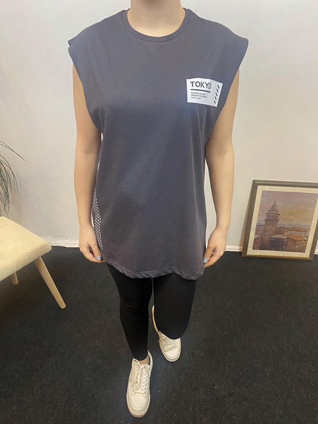 Gri Kadın Bisiklet Yaka Regular Fit Tokyo Baskılı Tişort SPR24ATK345