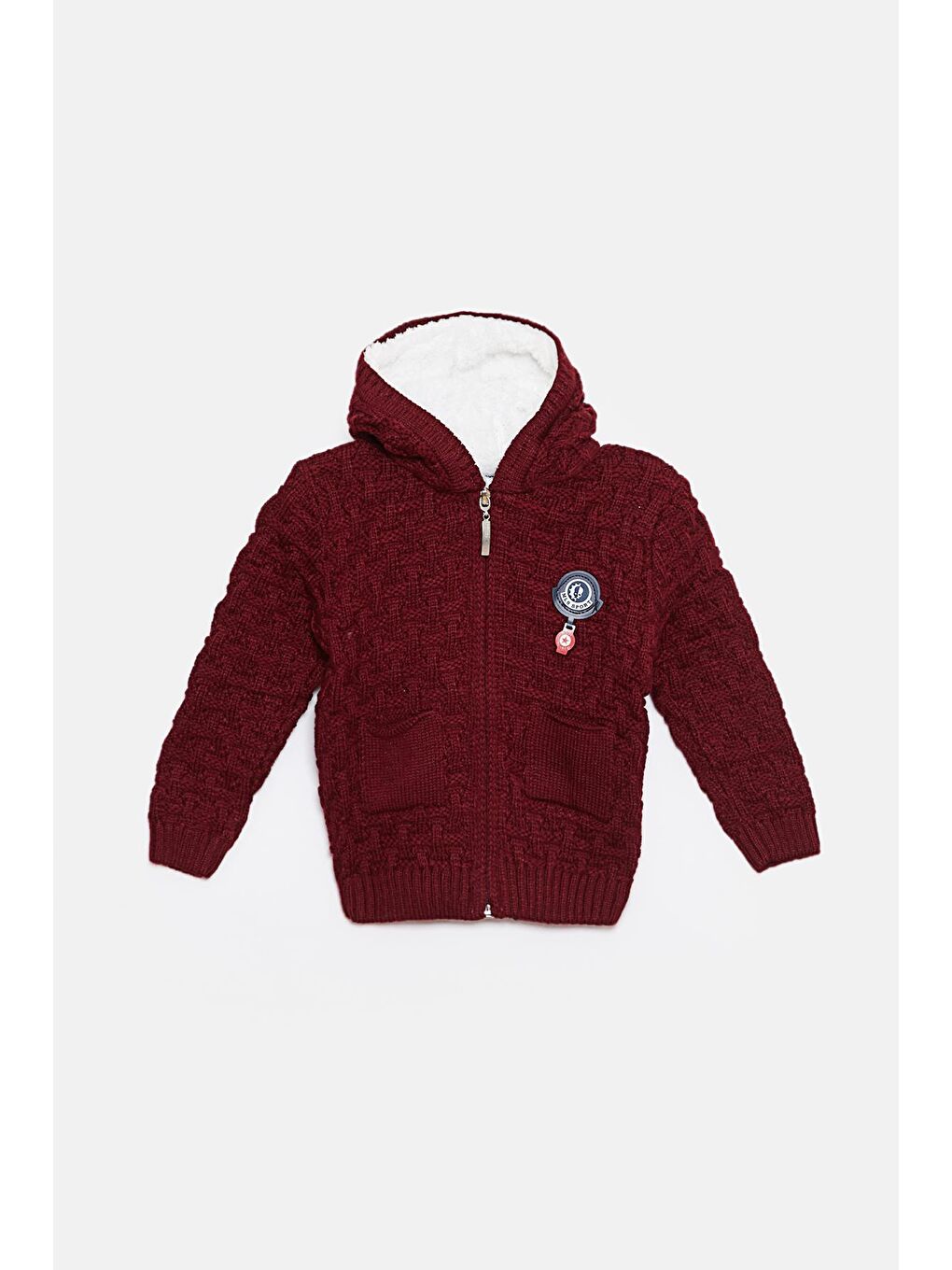 Bordo Kürk Detaylı Triko Erkek Bebek Hırka