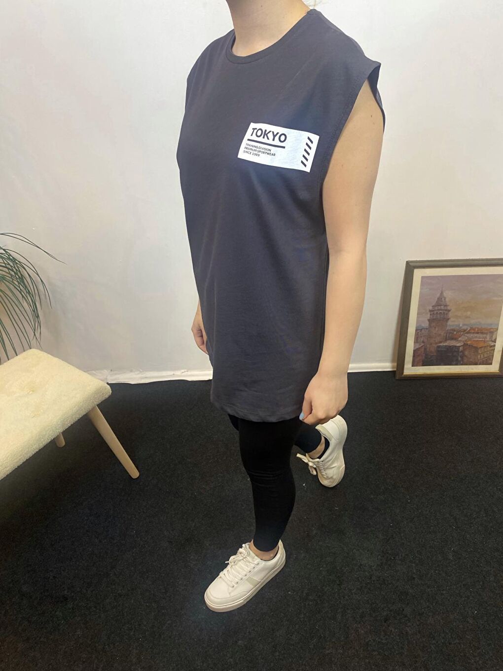 Gri Kadın Bisiklet Yaka Regular Fit Tokyo Baskılı Tişort SPR24ATK345-1