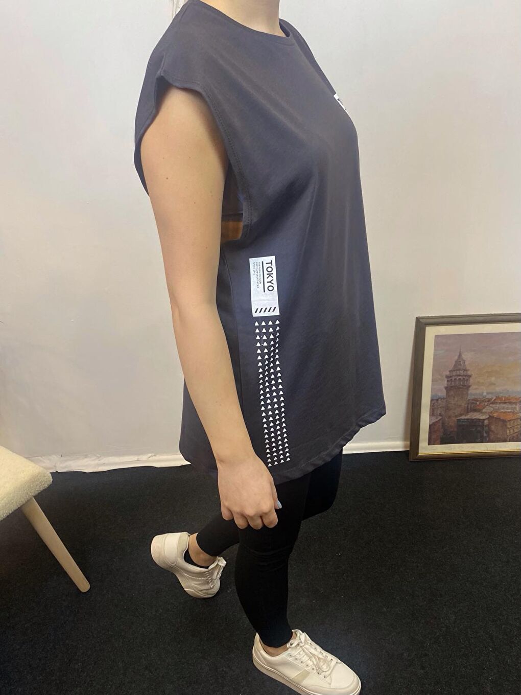 Gri Kadın Bisiklet Yaka Regular Fit Tokyo Baskılı Tişort SPR24ATK345-2