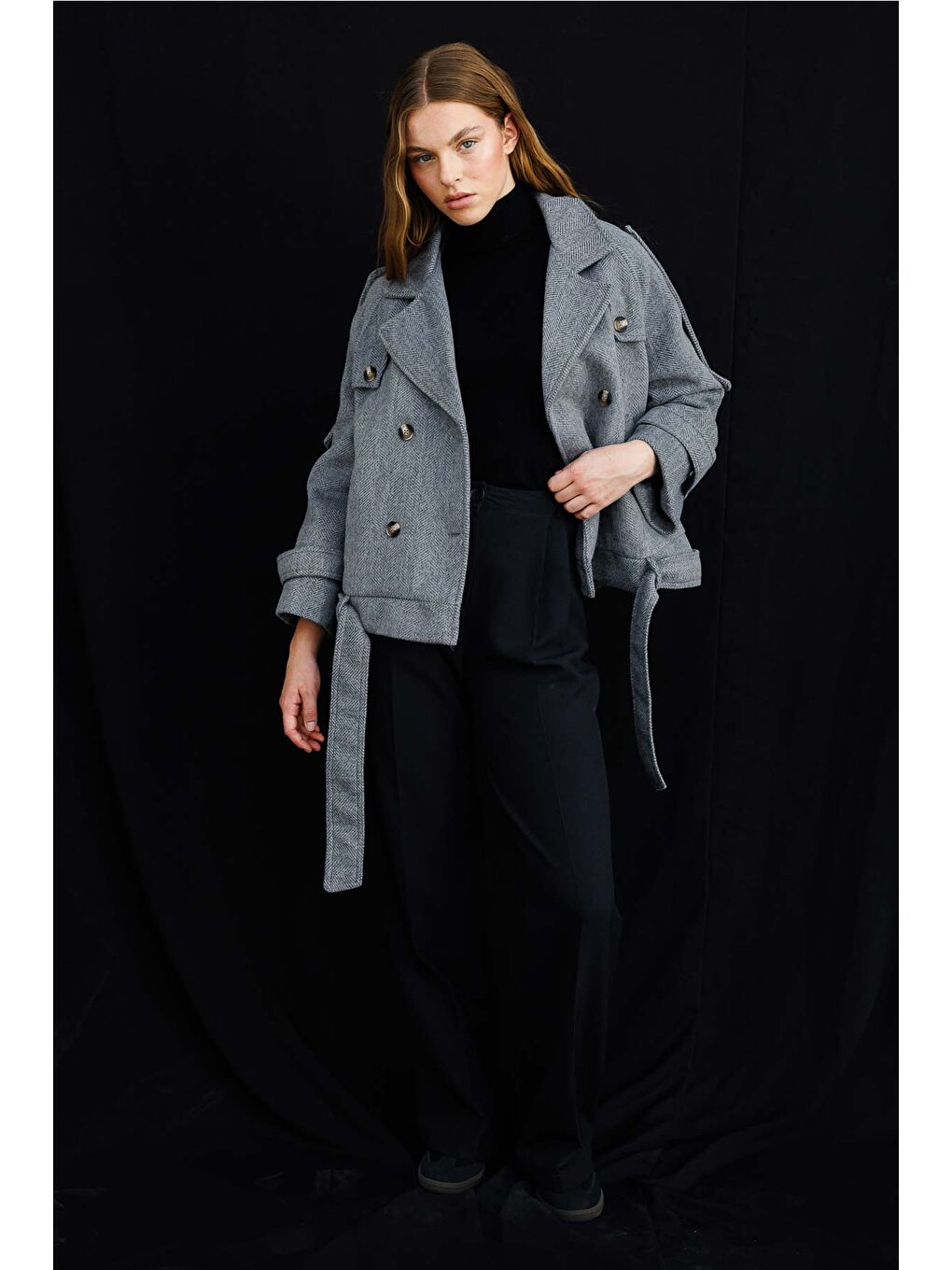 Isabel Kısa Antrasit Kaşe Kaban-1