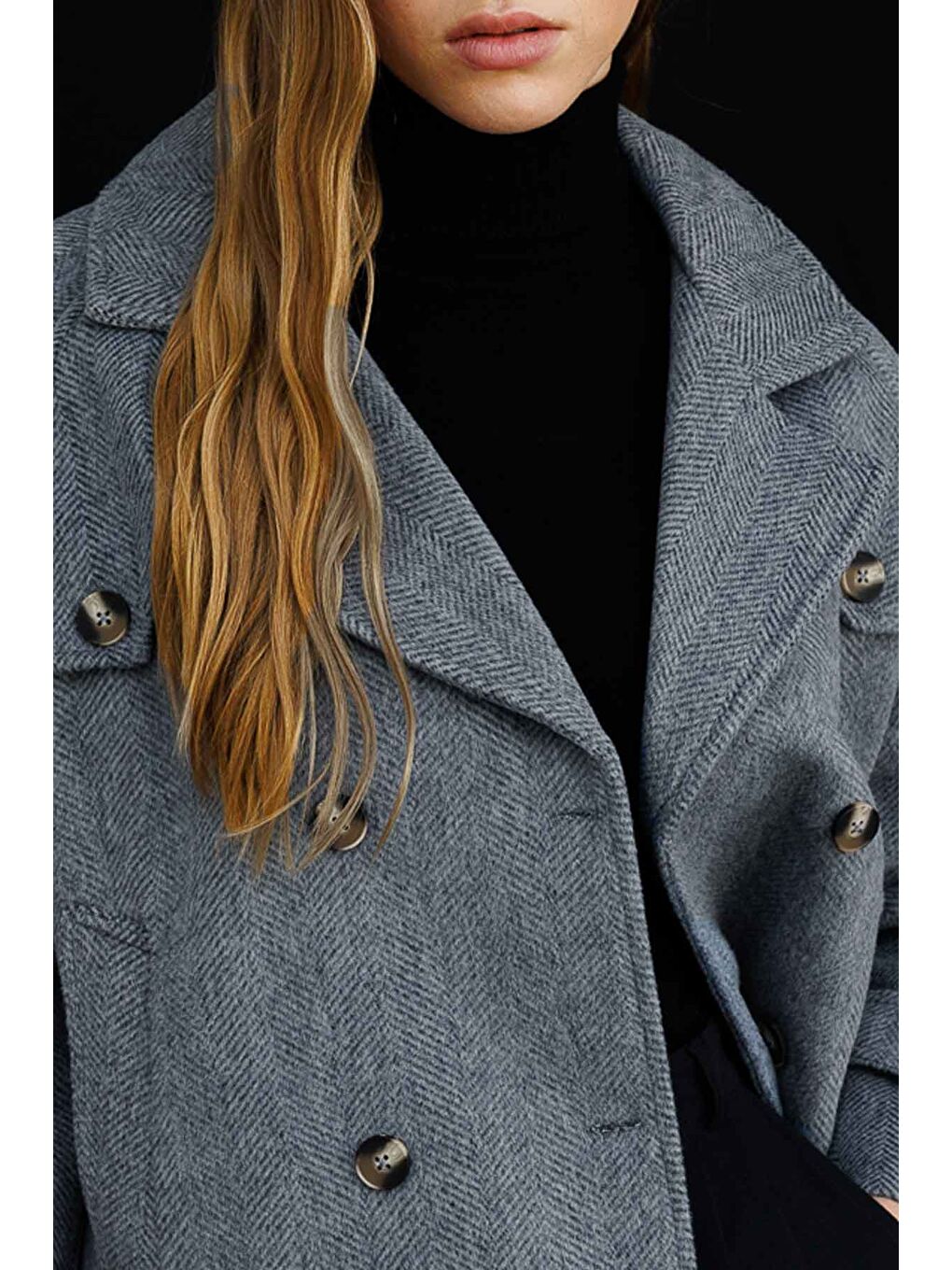 Isabel Kısa Antrasit Kaşe Kaban-2