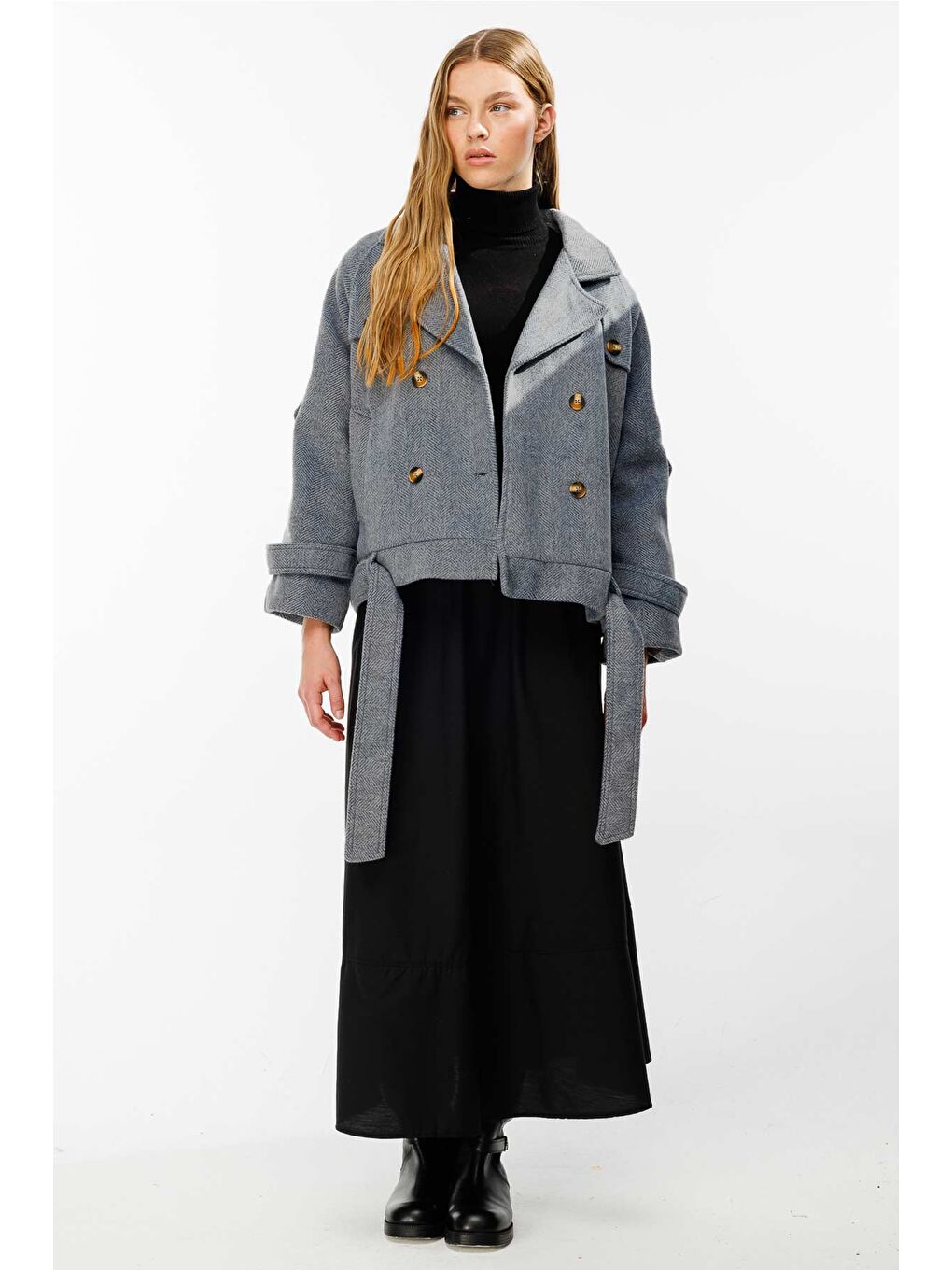 Isabel Kısa Antrasit Kaşe Kaban-3