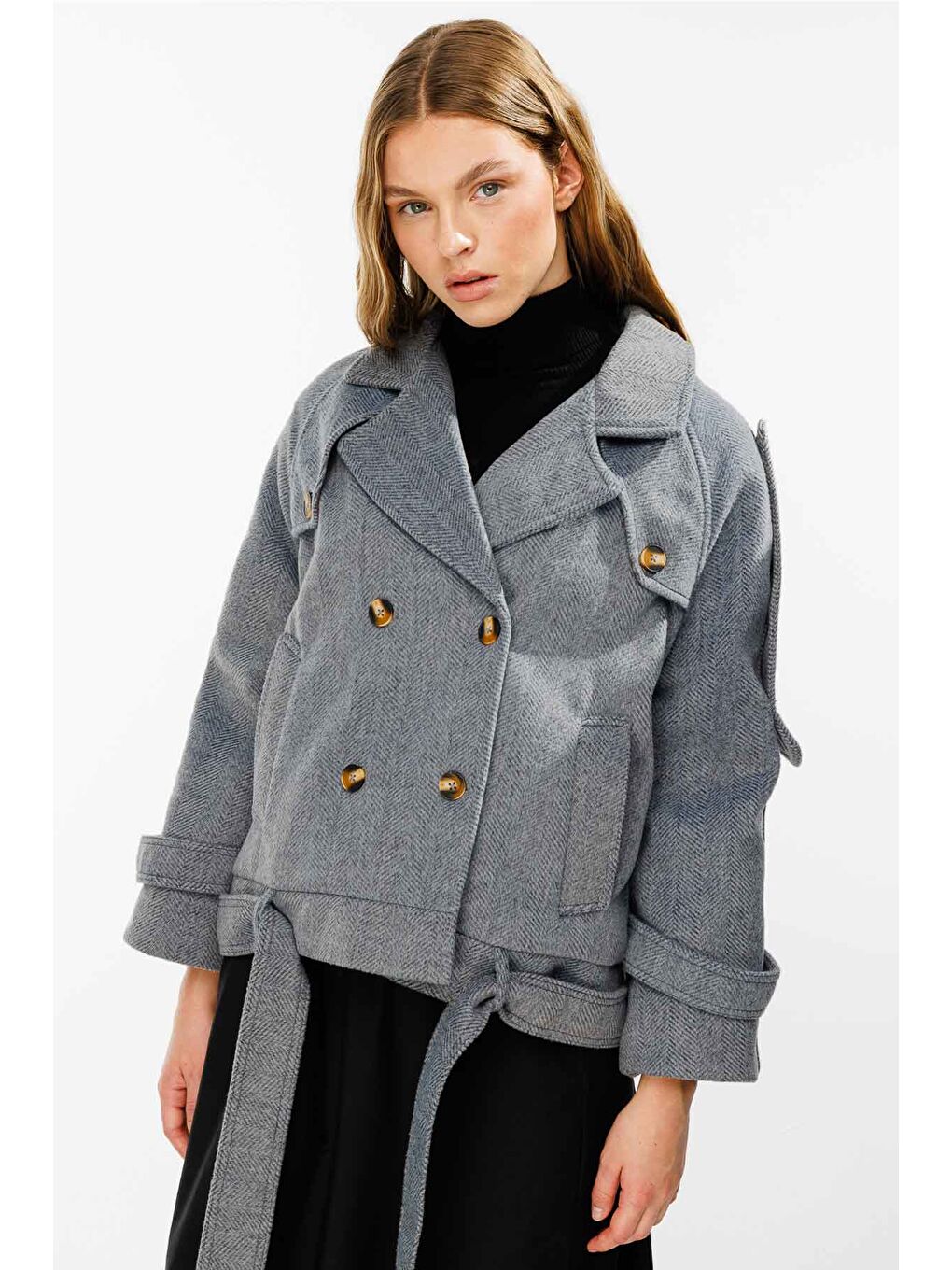 Isabel Kısa Antrasit Kaşe Kaban-4