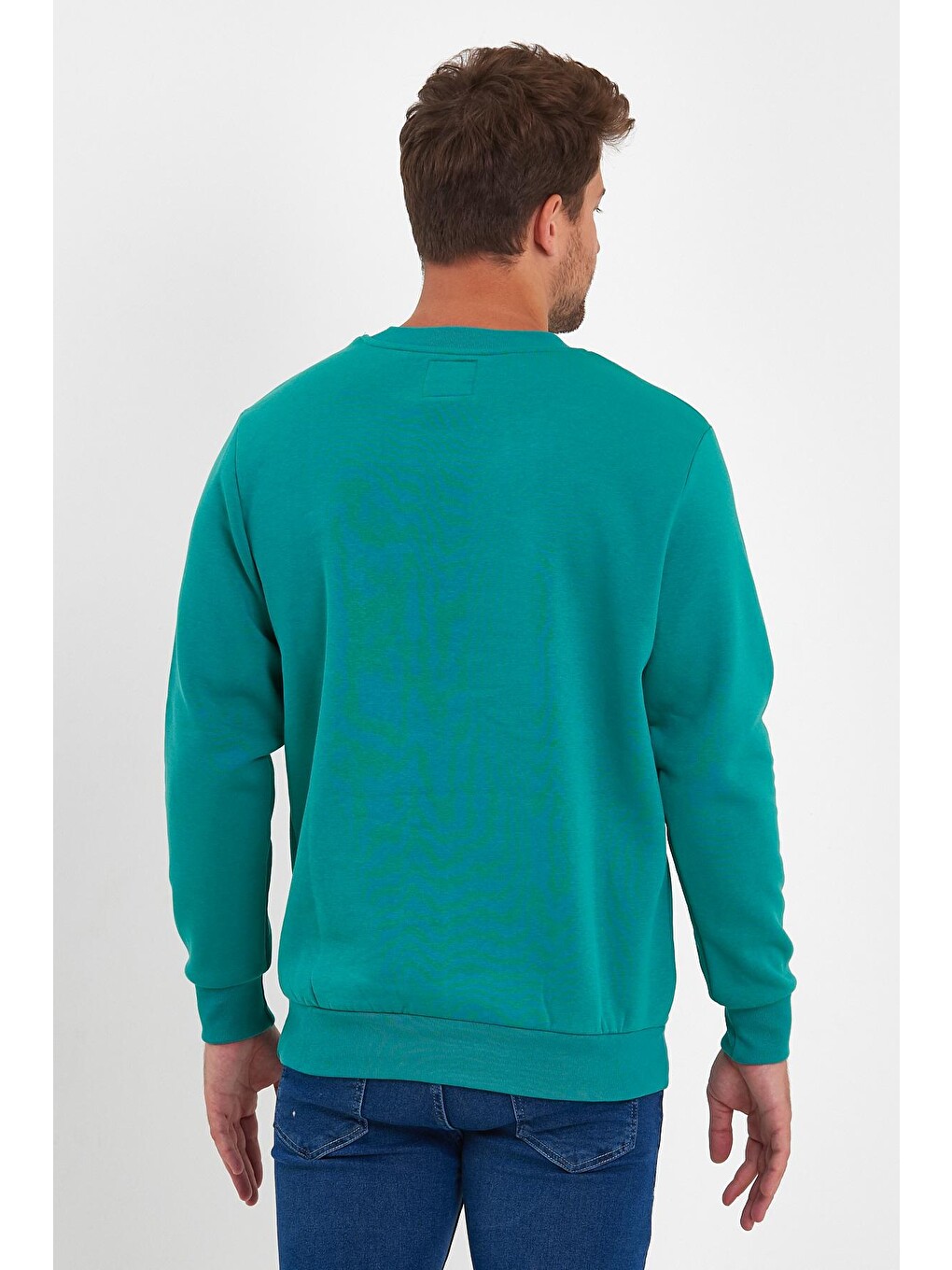 Yeşil 3 İplik Şardonlu Bisiklet Yaka Erkek Sweatshirt-4