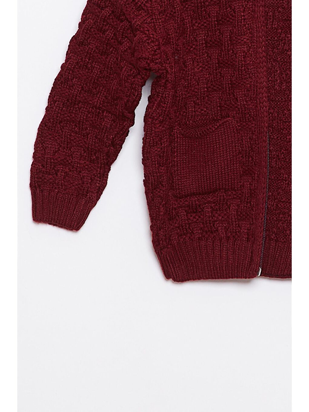 Bordo Kürk Detaylı Triko Erkek Bebek Hırka-2