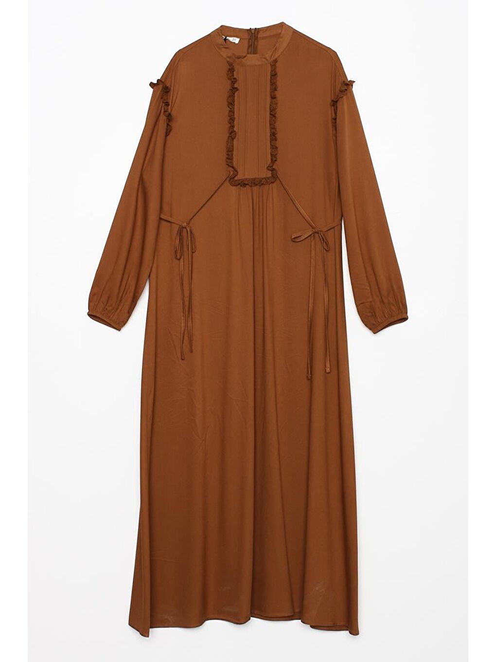 Kahverengi Açık Kahve-Fistolu Ve Nervürlü Rahat Kalıp Viskon Elbise-7