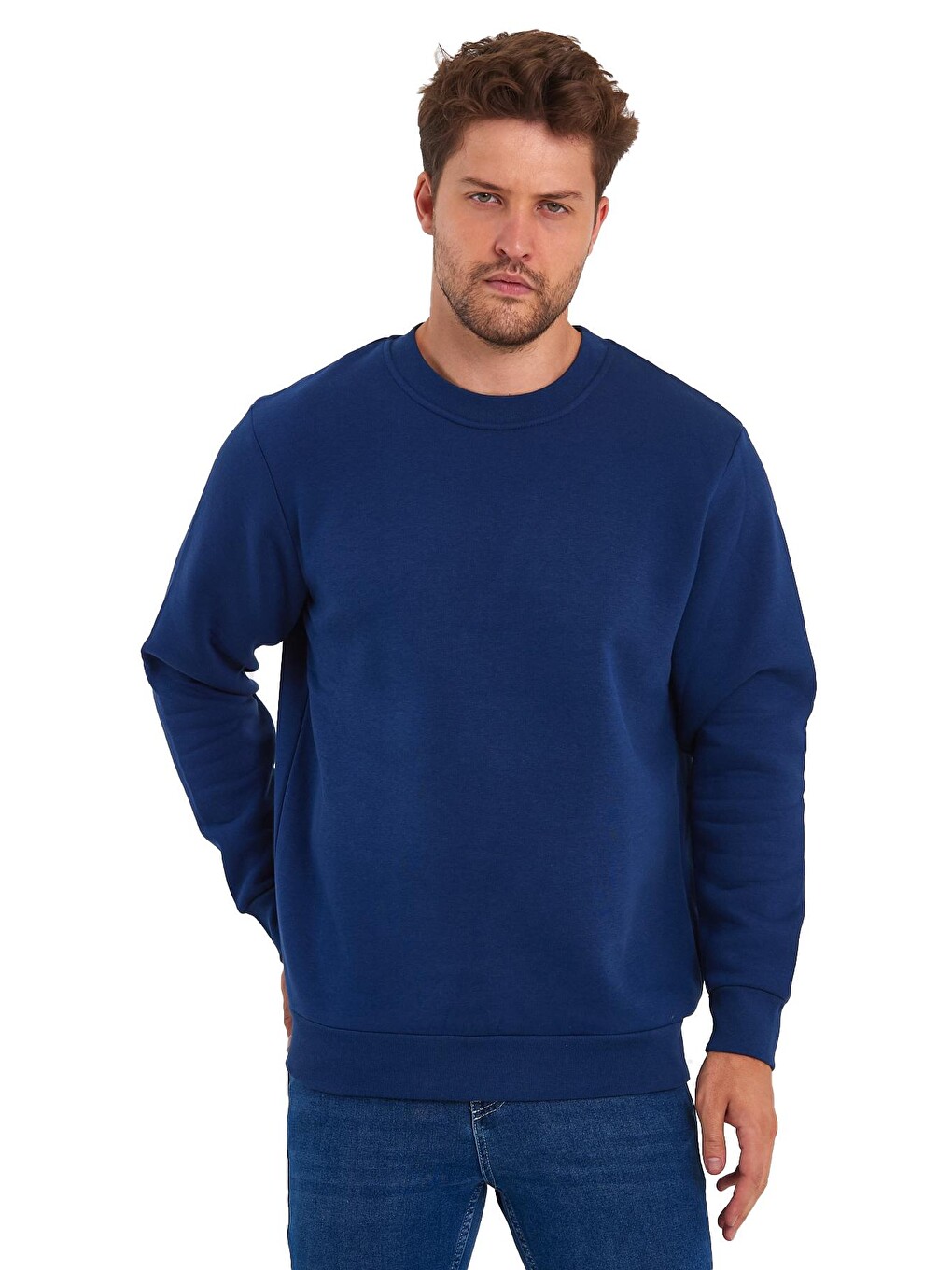 İndigo 3 İplik Şardonlu Bisiklet Yaka Erkek Sweatshirt