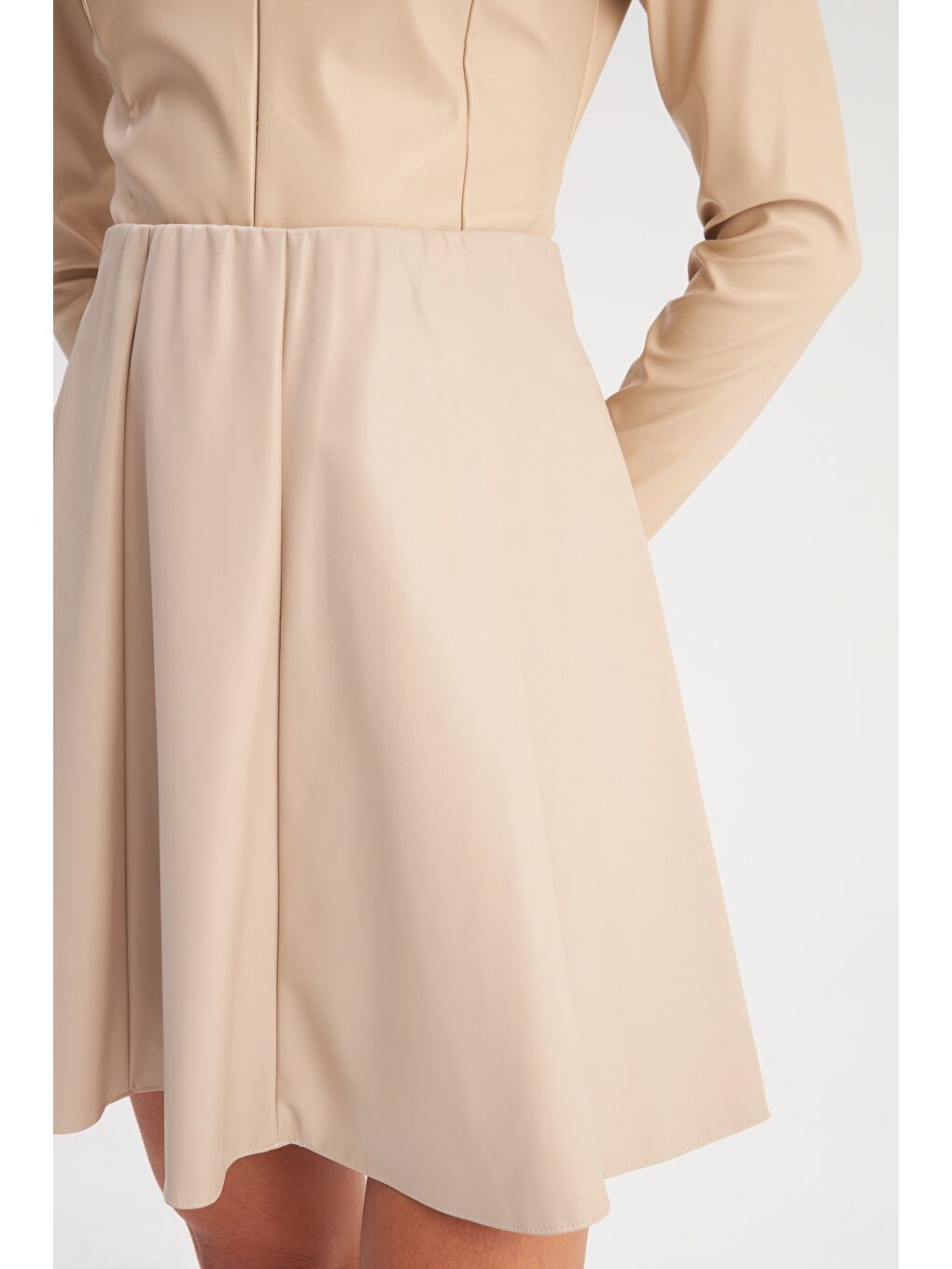 Bej Mini Deri Etek - Taş-3