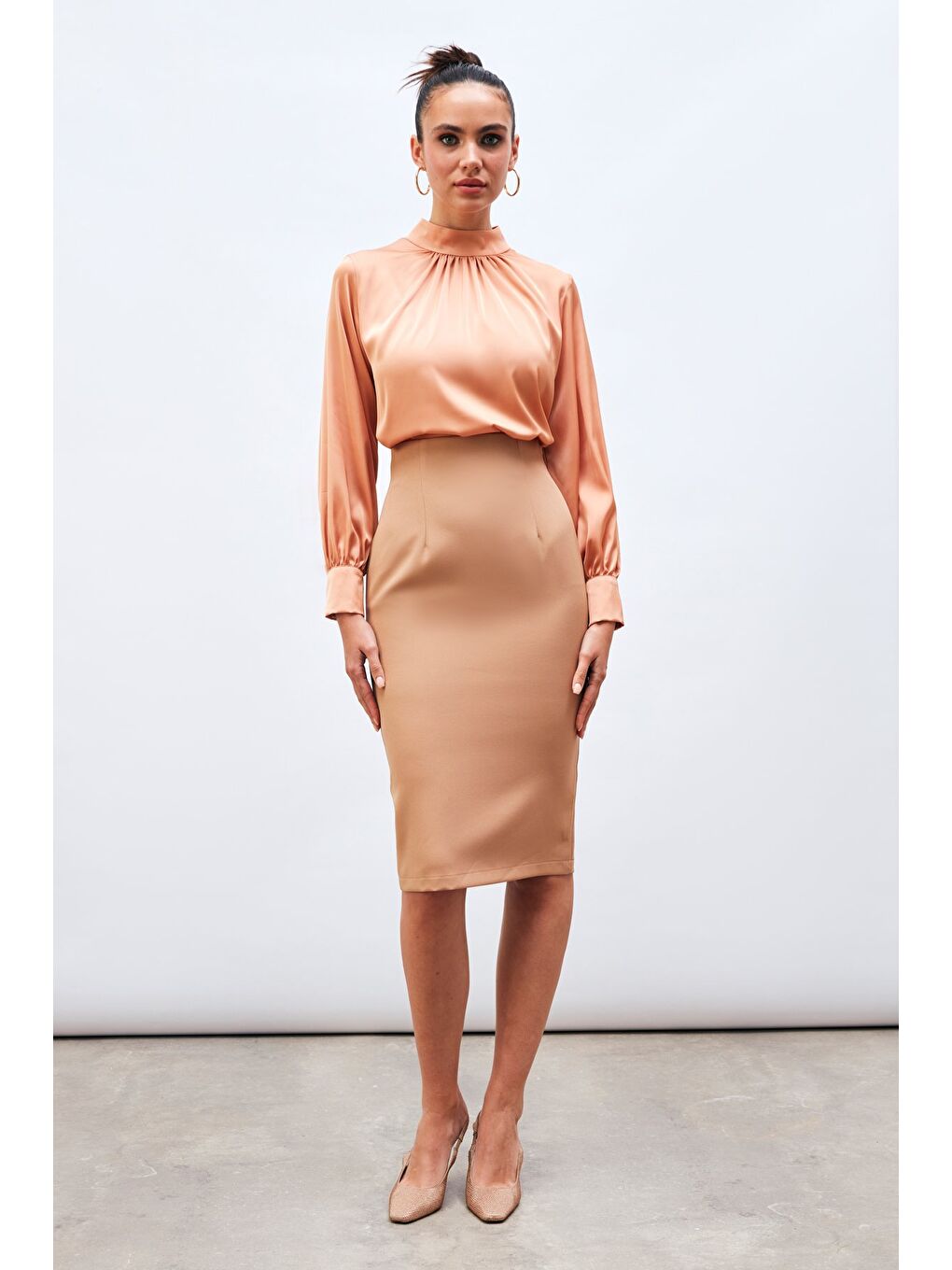 Kahverengi Düz Kalem Etek - Camel-1