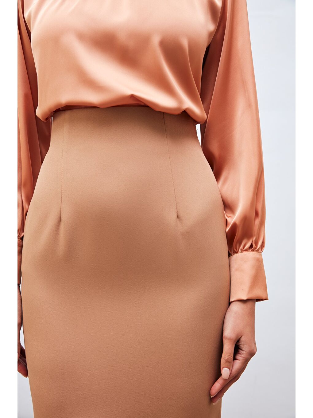 Kahverengi Düz Kalem Etek - Camel-3