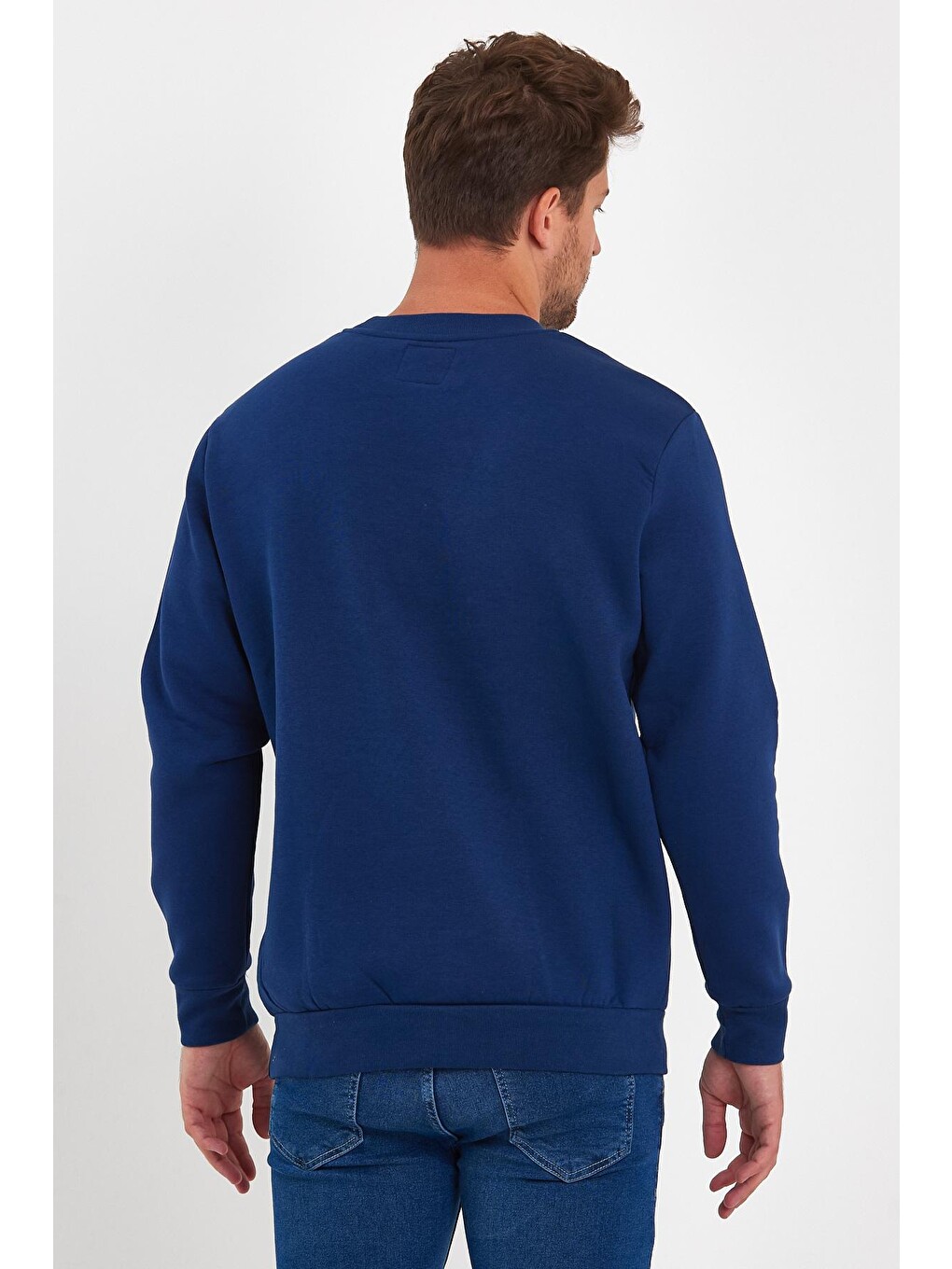 İndigo 3 İplik Şardonlu Bisiklet Yaka Erkek Sweatshirt-4
