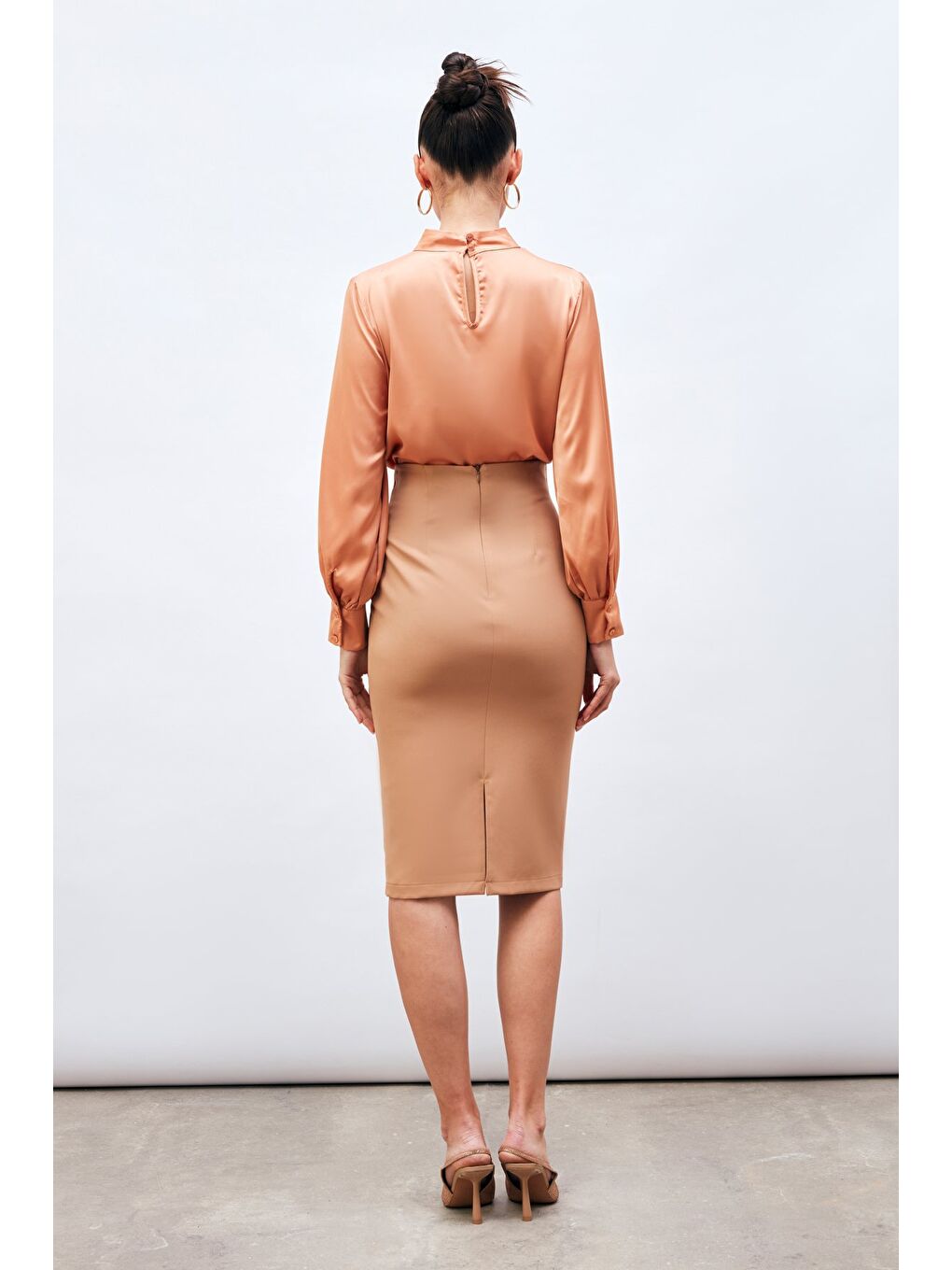 Kahverengi Düz Kalem Etek - Camel-4