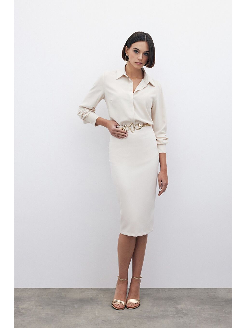 Bej Düz Kalem Etek - Taş-2