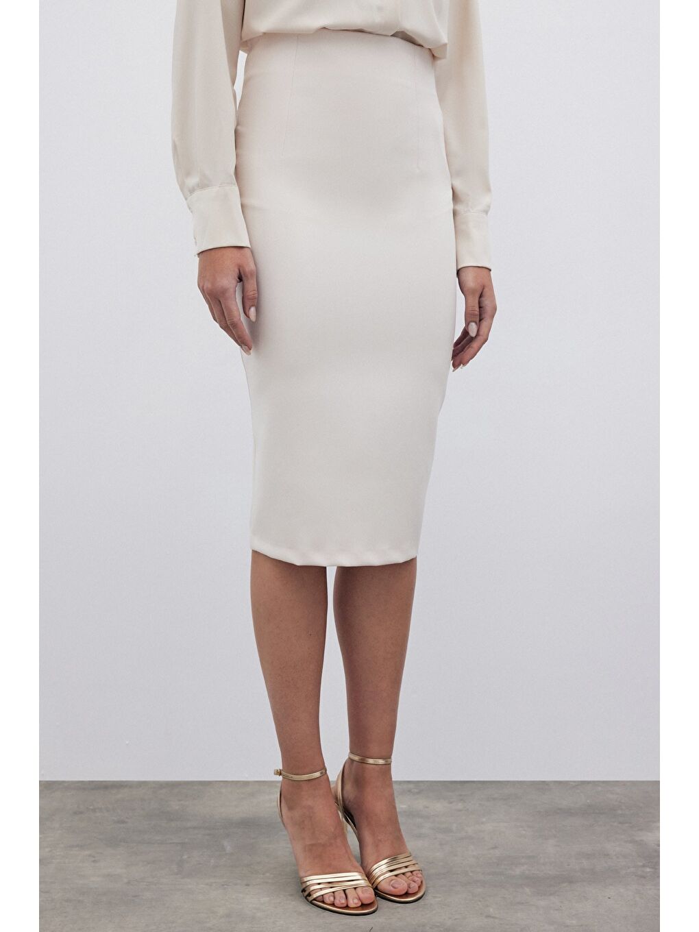 Bej Düz Kalem Etek - Taş-5
