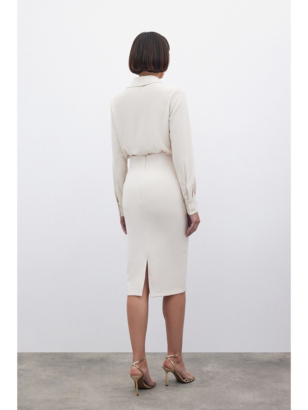 Bej Düz Kalem Etek - Taş-6