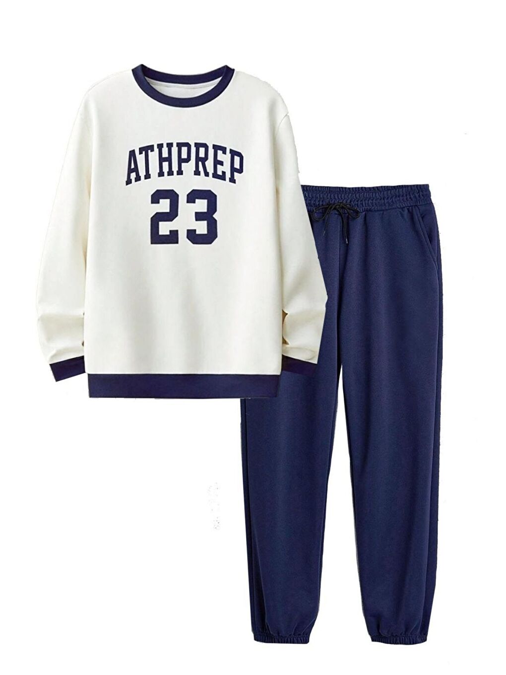 Beyaz Lacivert Athprep Baskılı Alt Üst Erkek Eşofman Takım