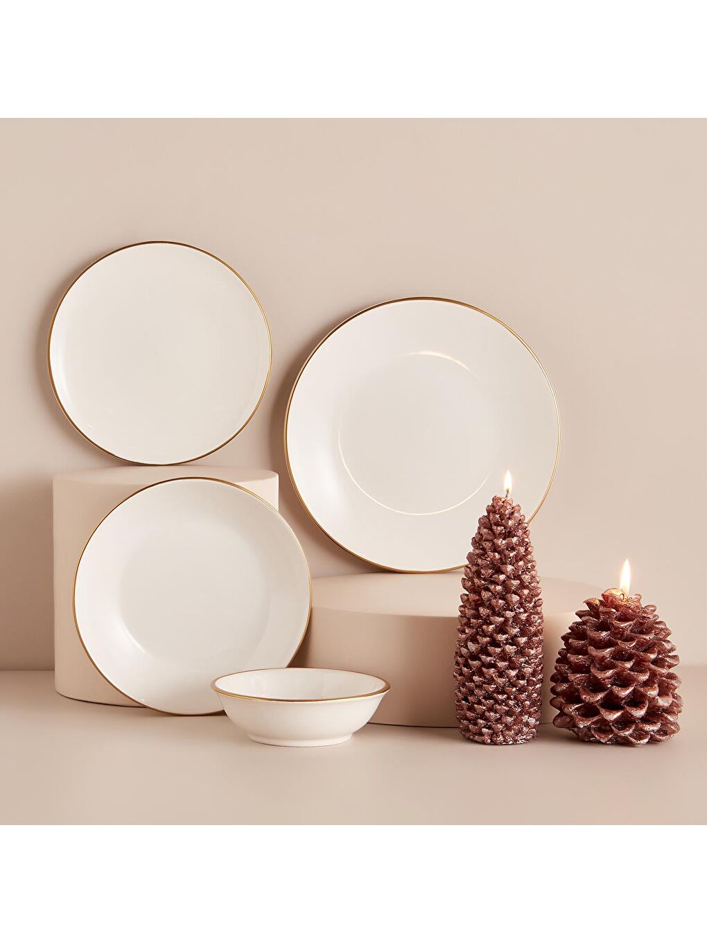 Allure Seramik Servis Tabağı Beyaz-Gold-1