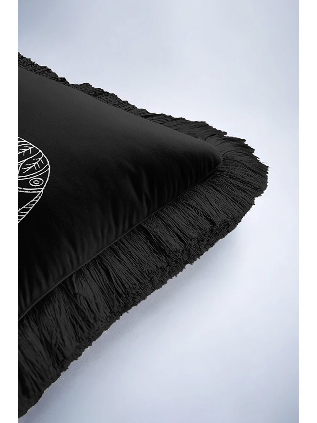 Karışık Hintli Fil Motifli Saçaklı Yastık Kılıfı - Siyah Etnik Bohem Beyaz Püsküllü Kırlent Kılıfı-6