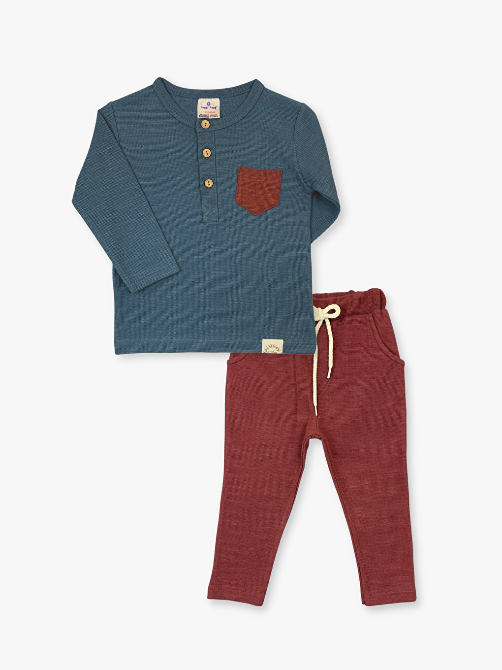 Bordo Bisiklet Yaka Uzun Kollu Erkek Bebek 2'li Takım