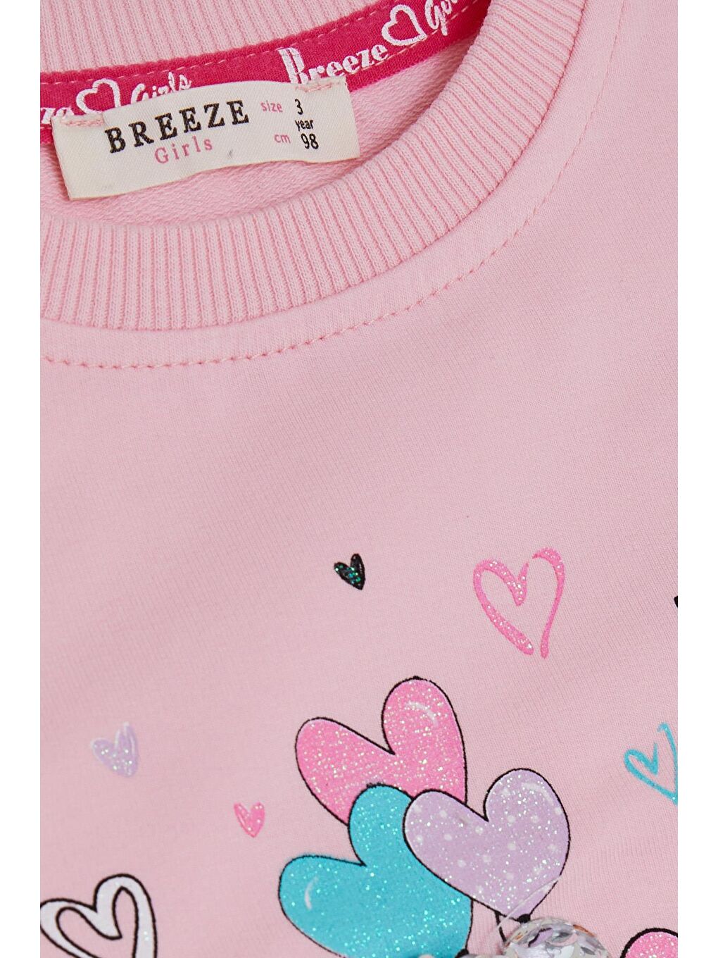 Breeze Pembe Kız Bebek Sweatshirt Pullu Ayıcık Aksesuarlı Simli Yazı Baskılı Pembe (1.5-4 Yaş) - 2