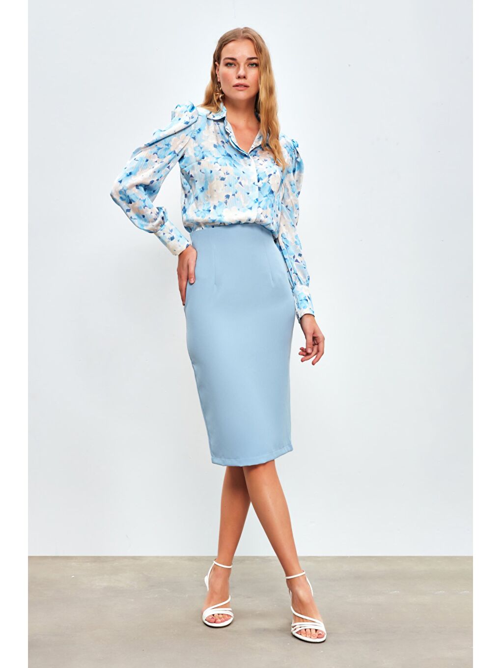 Düz Kalem Etek - Bebe Mavi-1