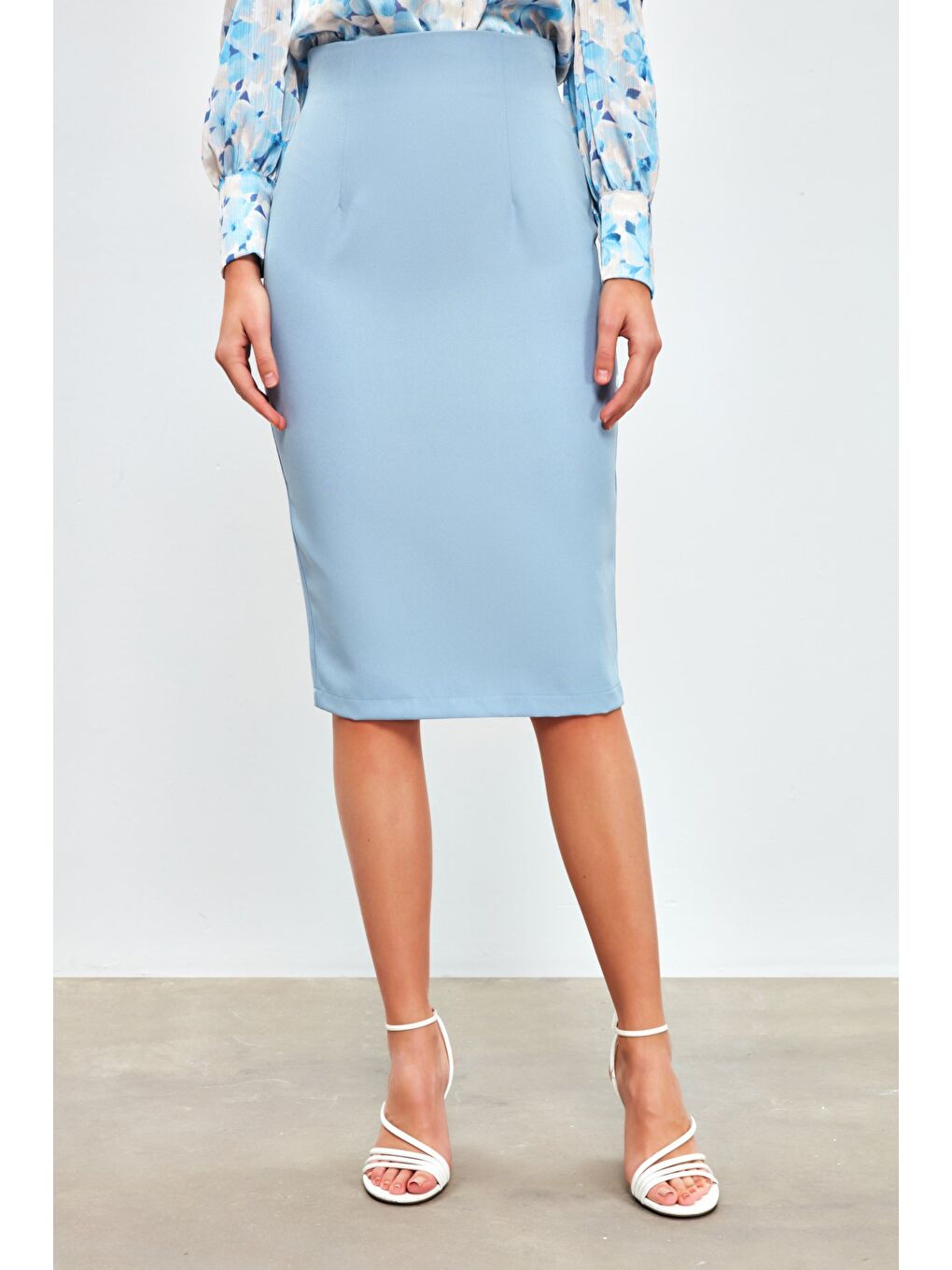 Düz Kalem Etek - Bebe Mavi-2