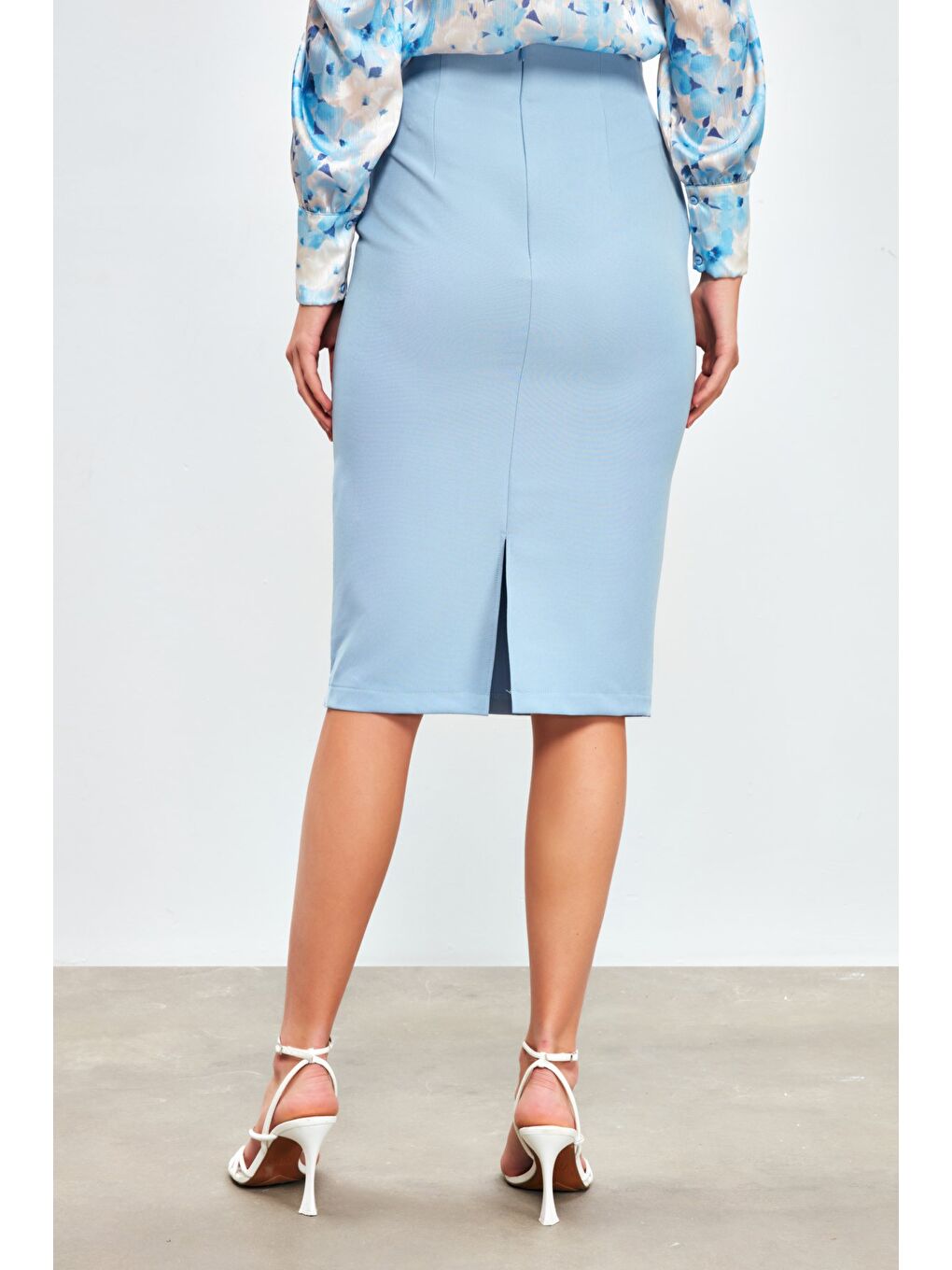 Düz Kalem Etek - Bebe Mavi-4