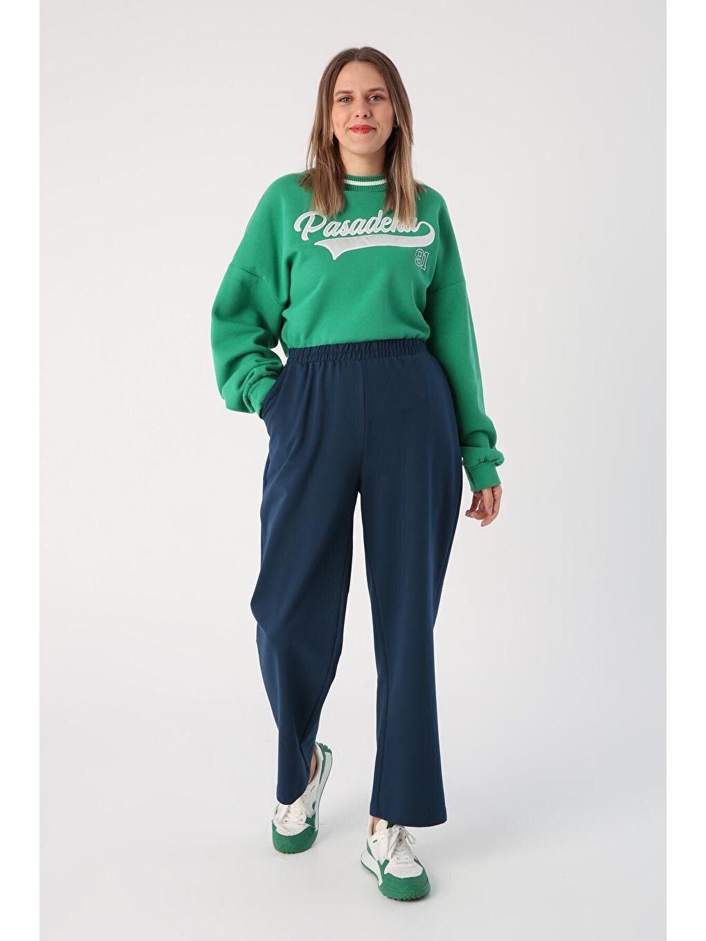 Koyu İndigo Büyük Beden Lastikli Eşofman Altı