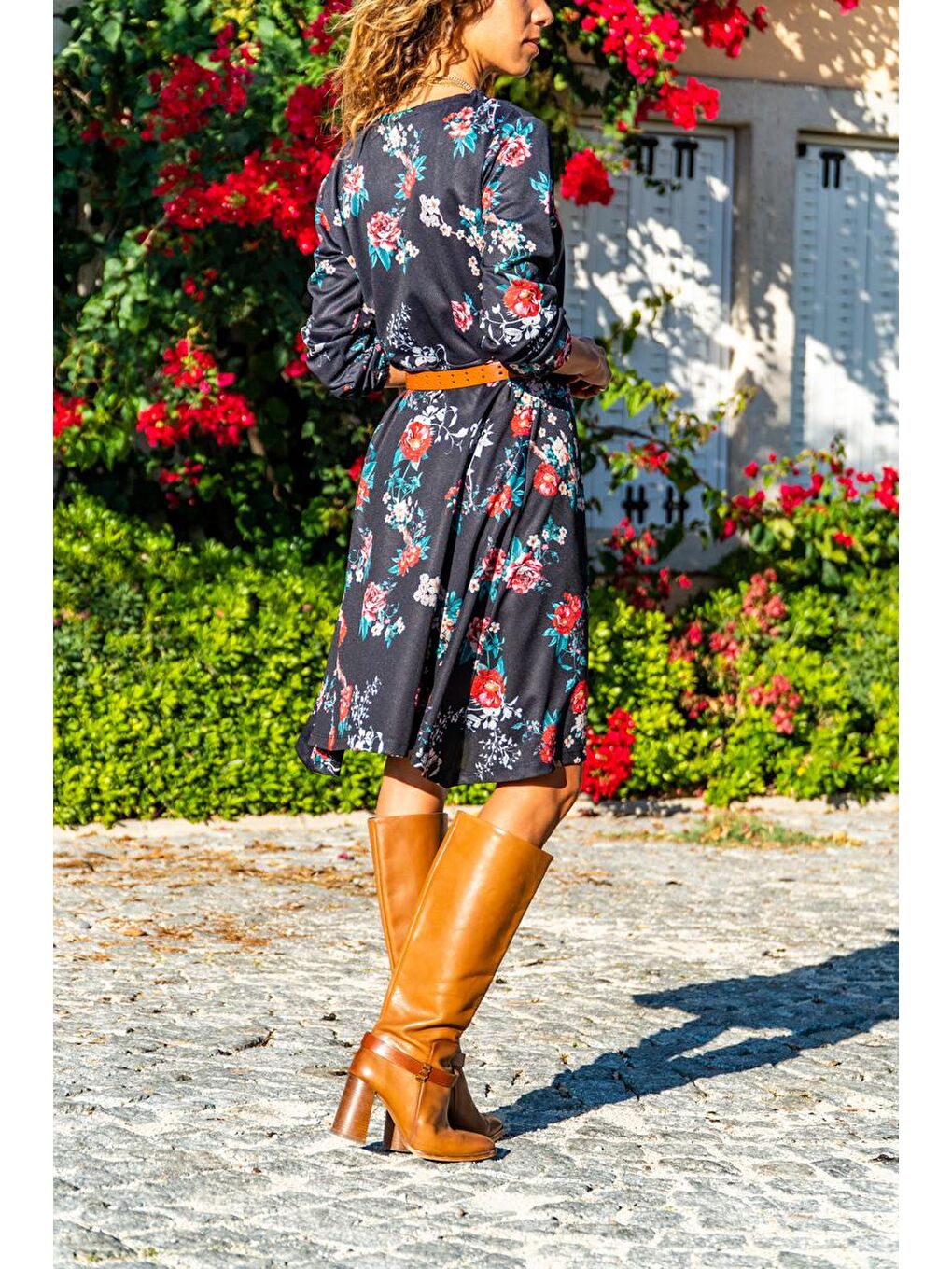 Kadın Siyah Kruvaze Çiçek Desenli Elbise GK-BST30kT4008-1500-3