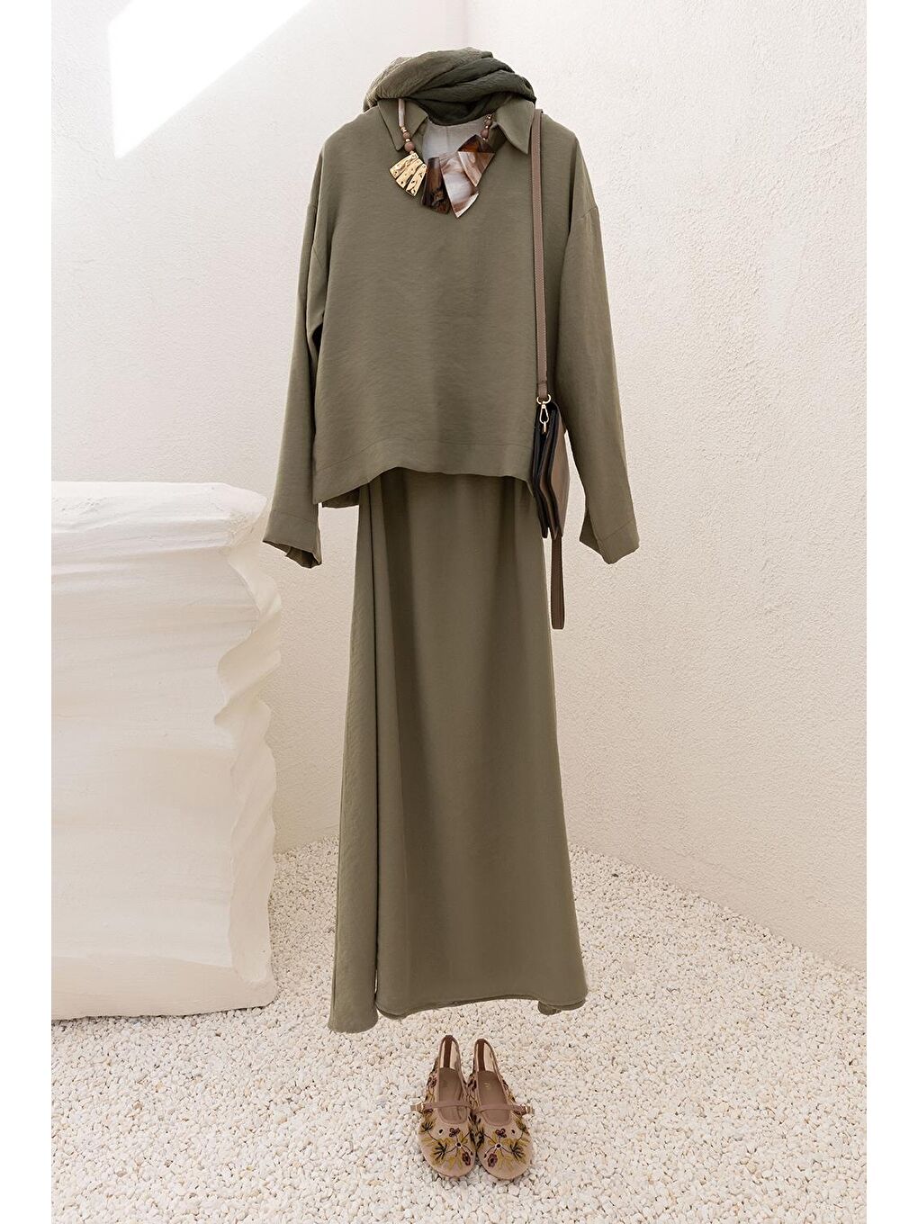 Haki-V Yakalı Modal Etekli Takım-4