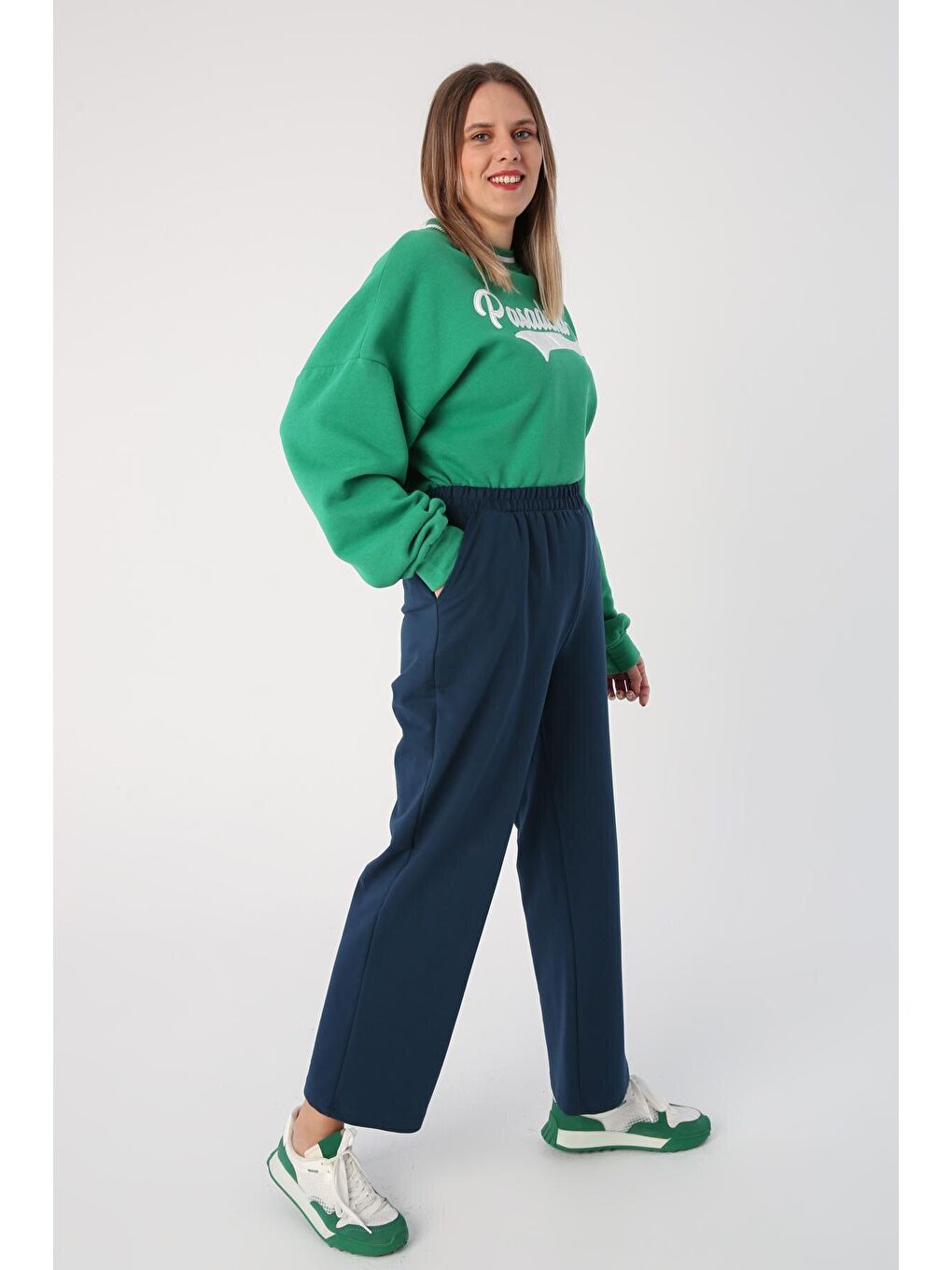 Koyu İndigo Büyük Beden Lastikli Eşofman Altı-1