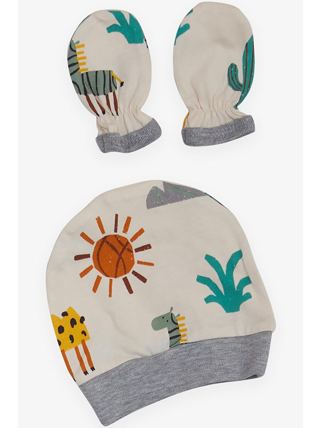 Ekru Erkek Bebek Hastane Çıkışı 5 li Çöl Temalı Kaktüs Baskılı Krem (0-3 Ay)-4