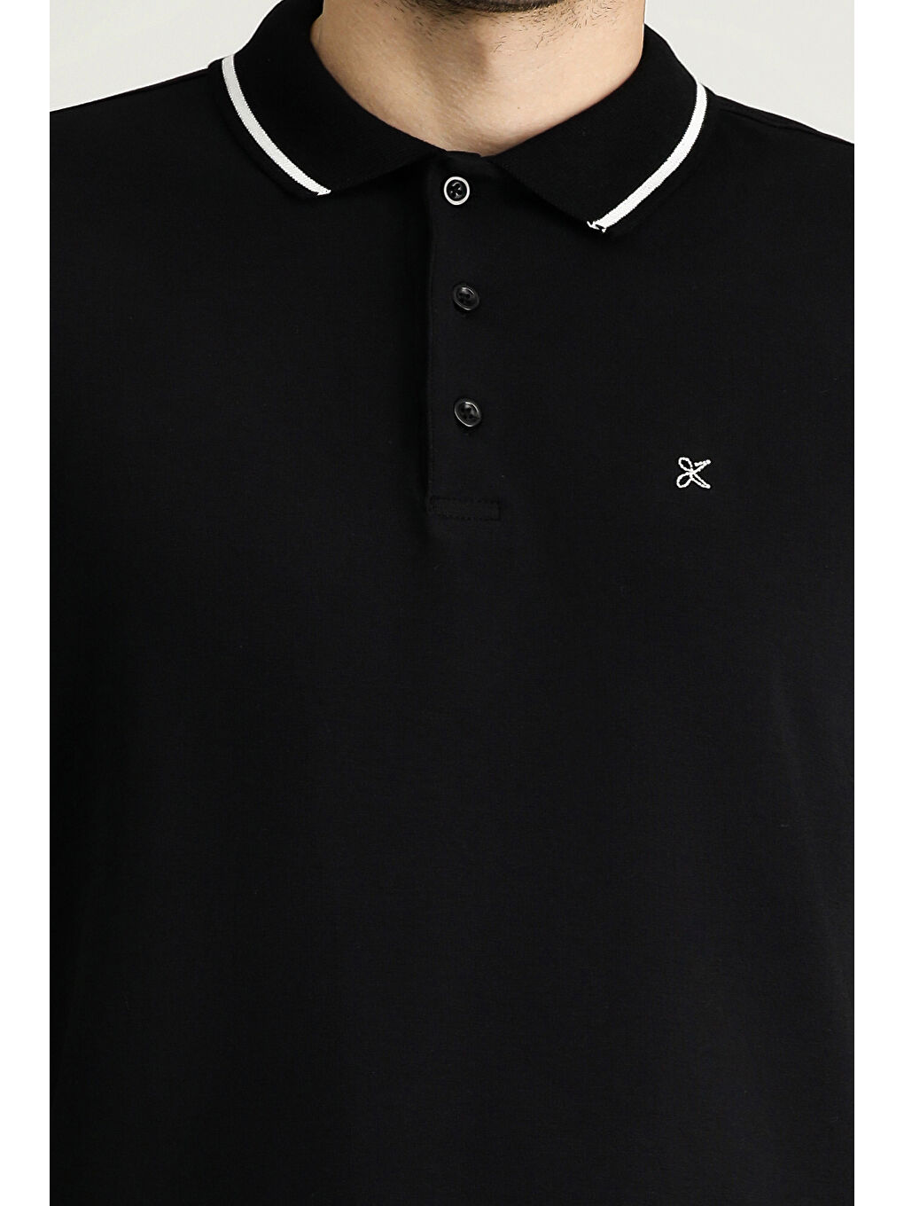 Siyah Polo Yaka Slim Fit Dar Kesim Nakışlı Süprem Pamuklu Büyük Beden Tişört-6