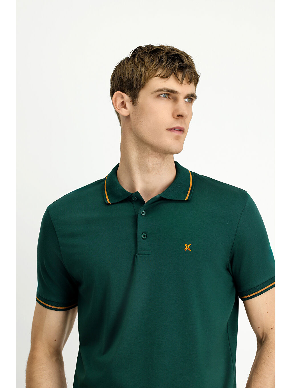 Yeşil Polo Yaka Slim Fit Dar Kesim Nakışlı Süprem Pamuklu Büyük Beden Tişört-2